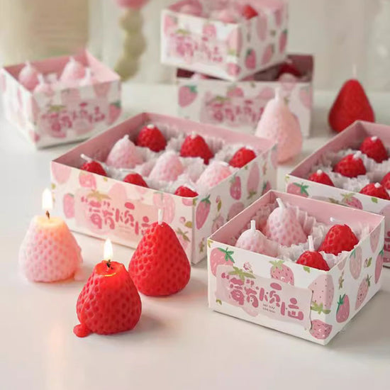 1 box of 9 Small Strawberries Candles Birthday Atmosphere Sensation Decorations | RHE®